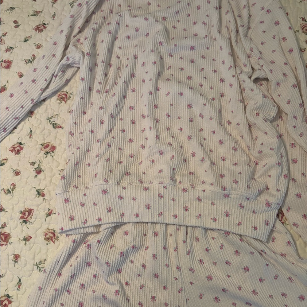 TALULAH Cream Pajama or lounge  Set with Pink Floral Pattern
